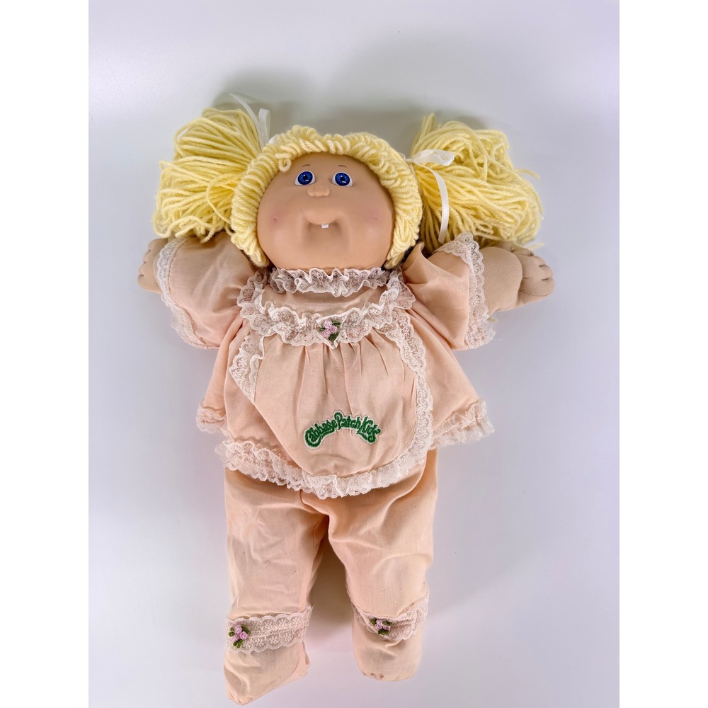 Vintage 1985 Cabbage Patch Kids Doll by Coleco Single Tooth Yellow Yarn Pigtail
